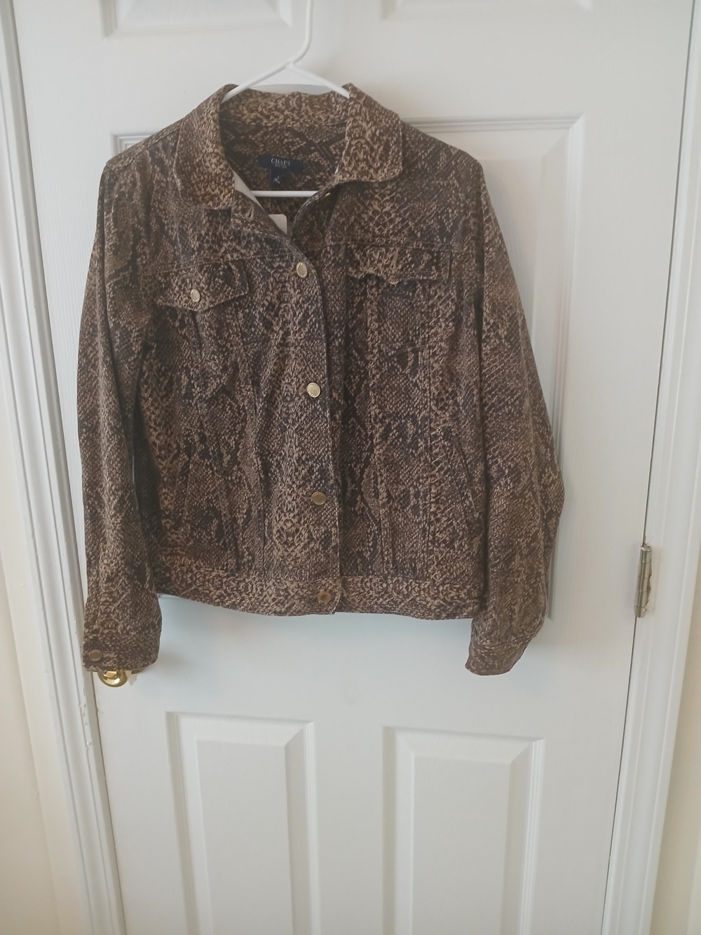 Chaps Brown Snake-Print Jean Jacket